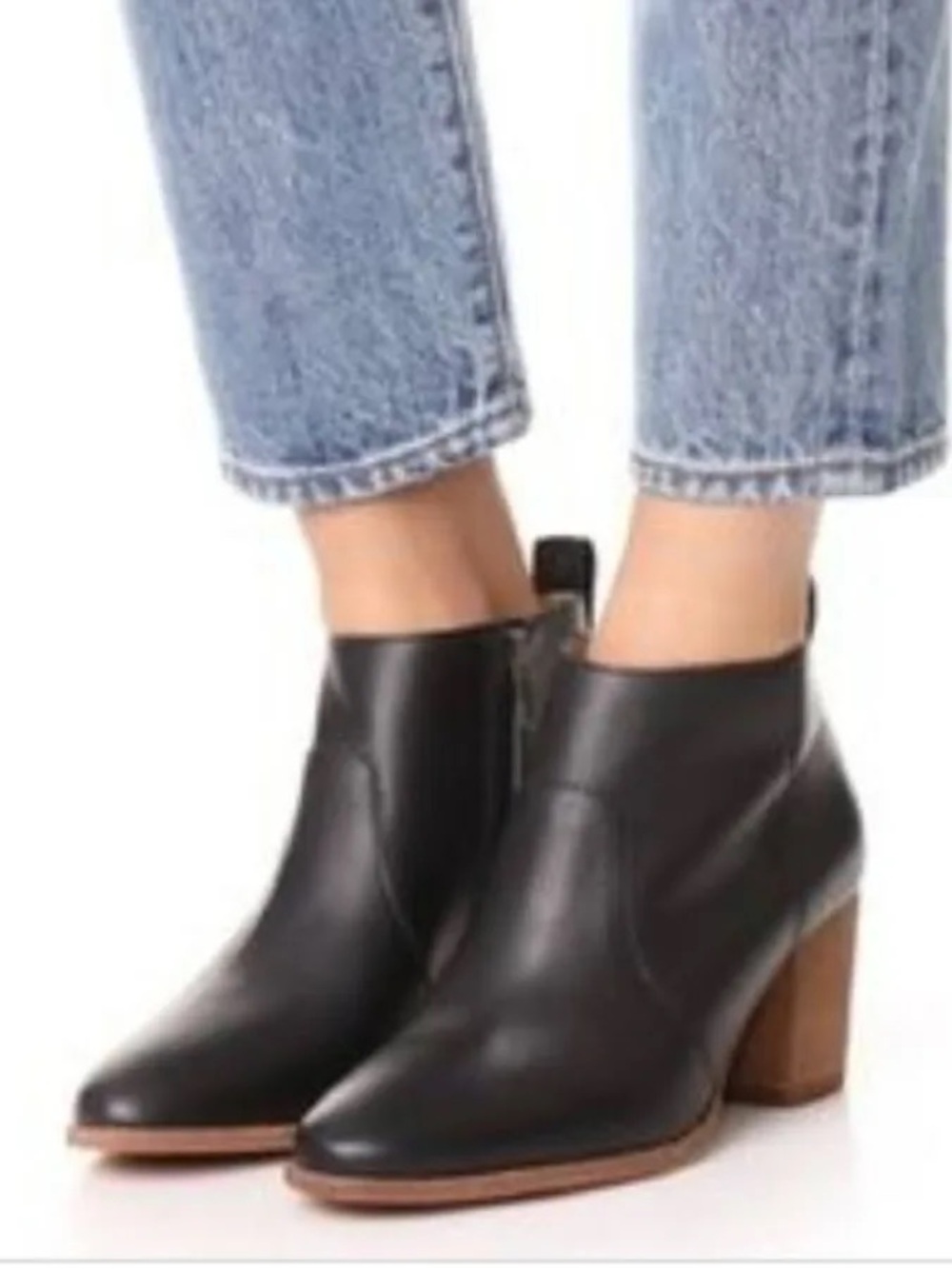 Madewell Women's Black Genuine Leather Ankle Booties with Block Heel